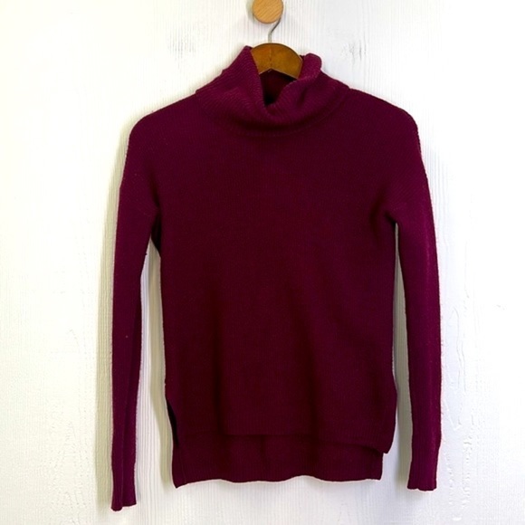 Madewell - Burgundy Ribbed High And Low Slit Turtleneck Sweater Size XS - Picture 6 of 10